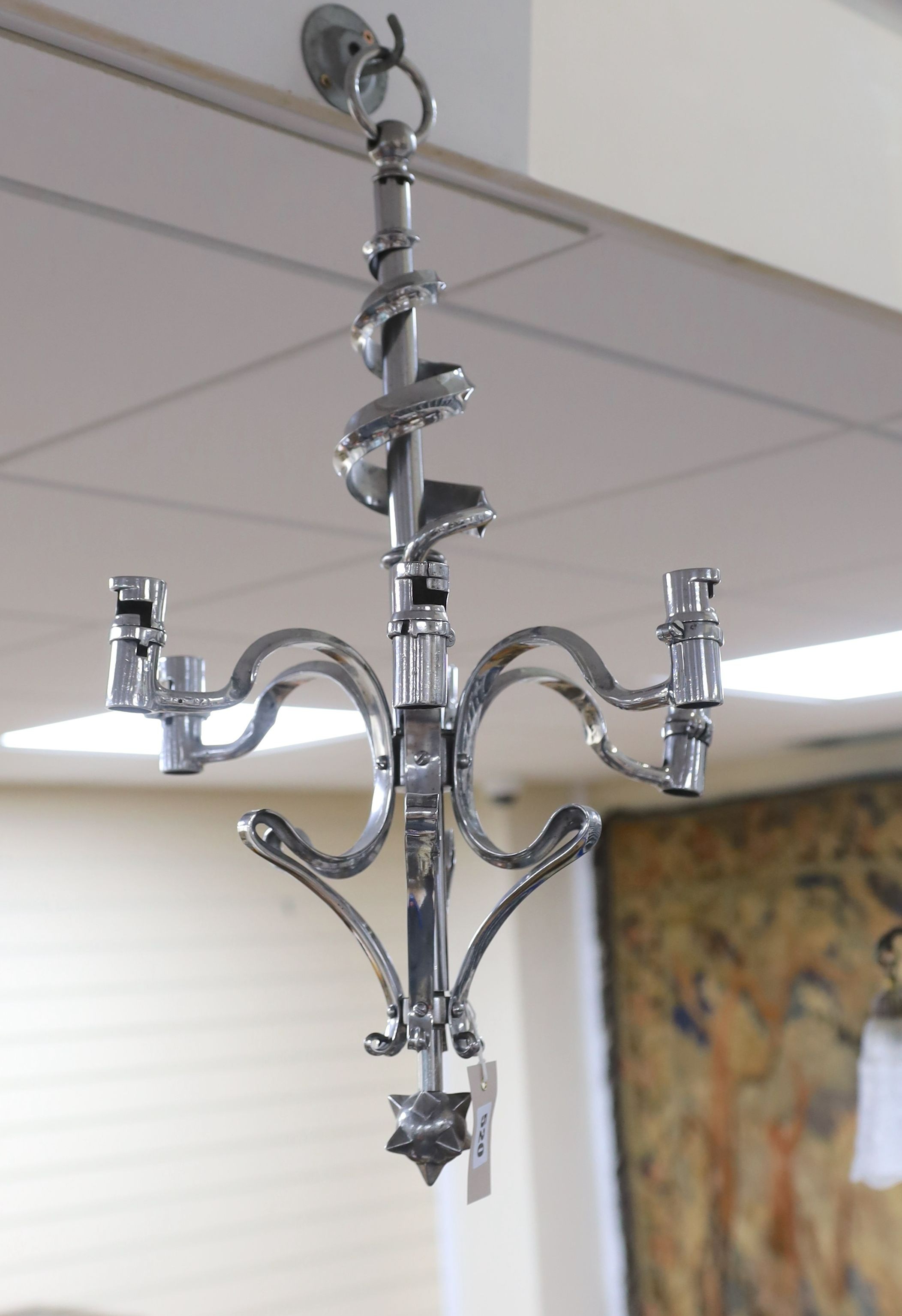 Military interest - a Trench art six light chandelier constructed from French bayonets